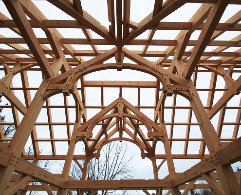 Lakelawn timber frame barn trusses